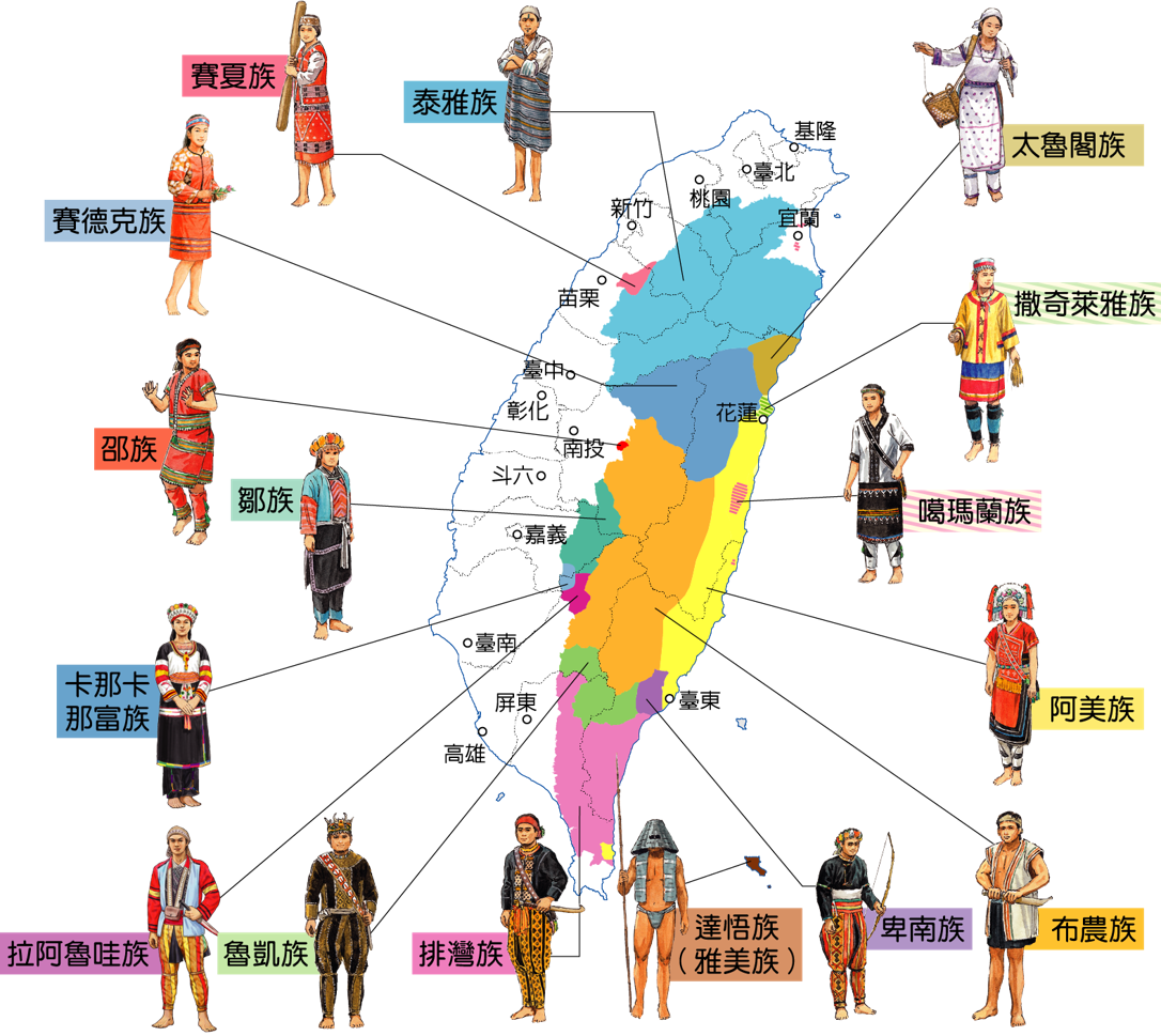 台湾原住民族16族分布图